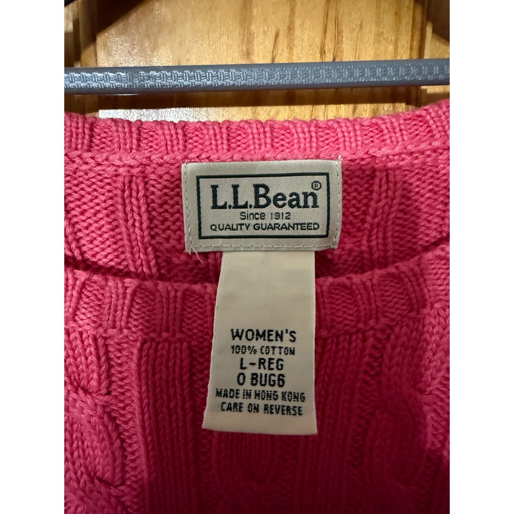 L.L.Bean Women's Cable Knit Cotton Sweater Pink Size Large Heavyweight Cozy - Picture 3 of 5